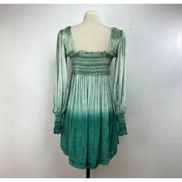 Urban Outfitters Green Velvet Dress Med Rhinestone Fairy Festival Boho Romantic - Picture 9 of 14